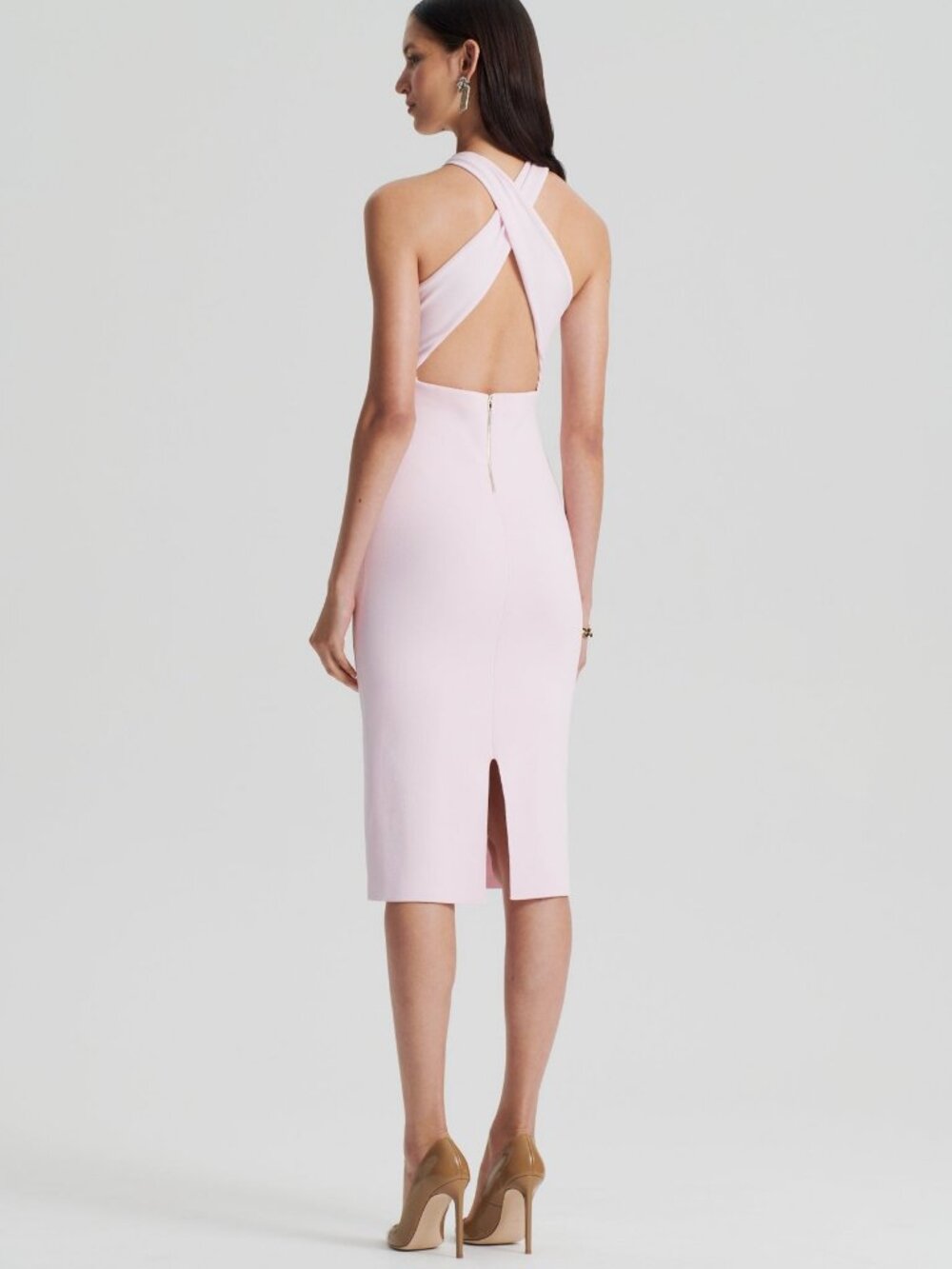 Scanlan Theodore Angel Crepe Knit Wrap Neck Dress | Medium
